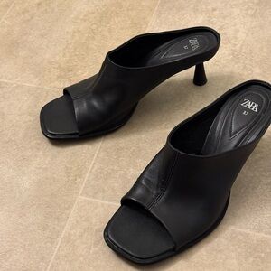 Zara Black Leather Women's Mules